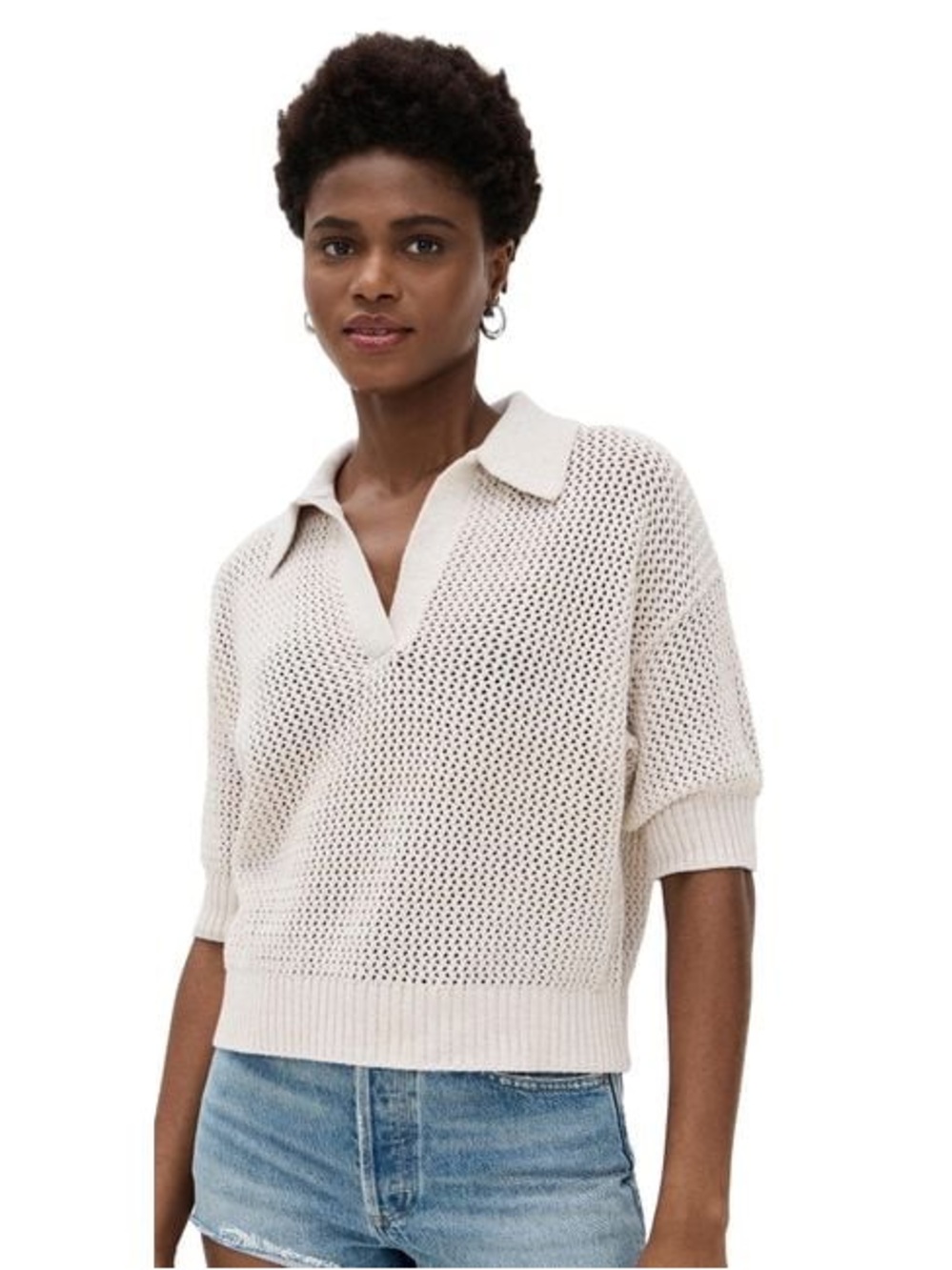 French Connection V-neck knit polo S